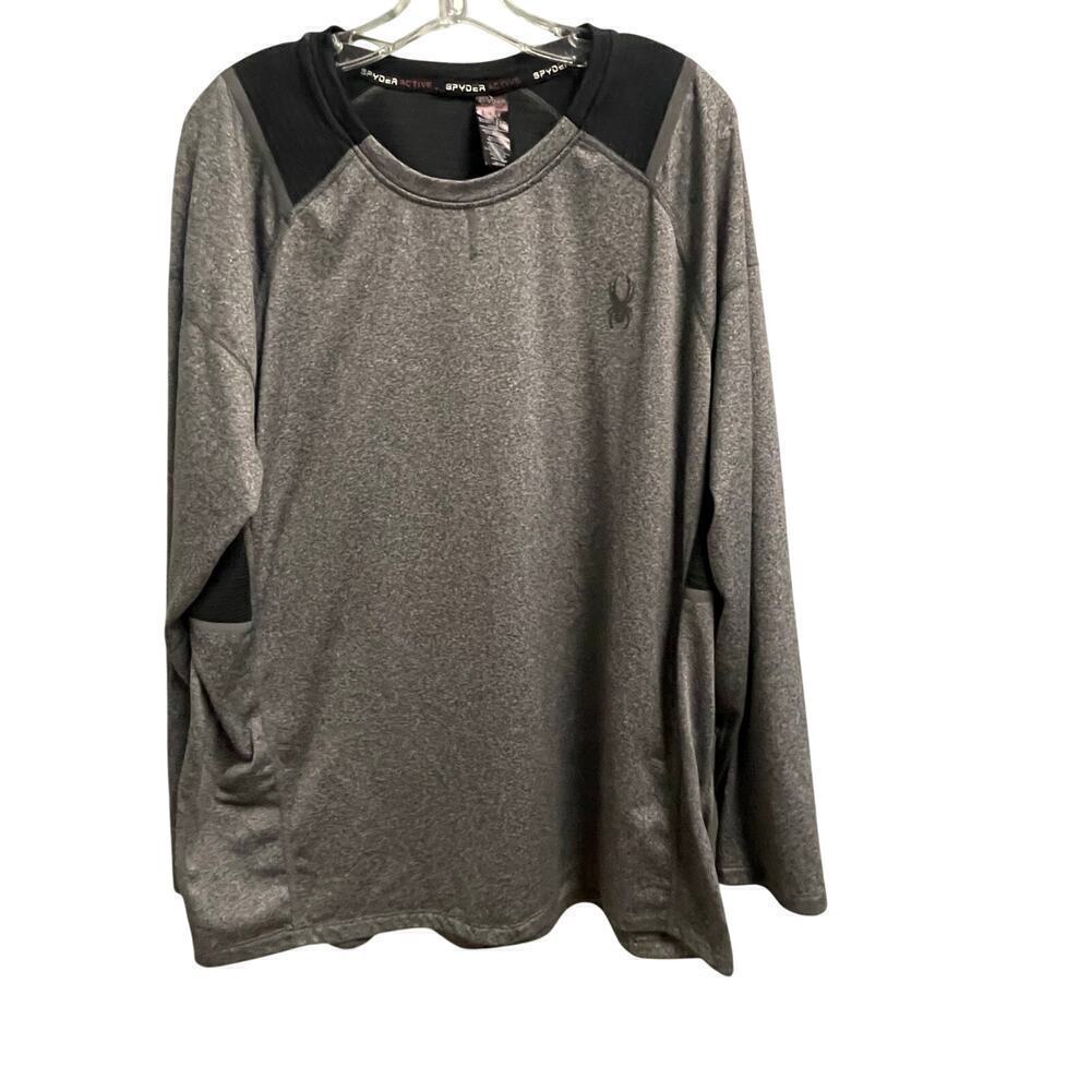 Spyder Active Mens XXL Gray Black Long Sleeve Shirt Activewear Layer